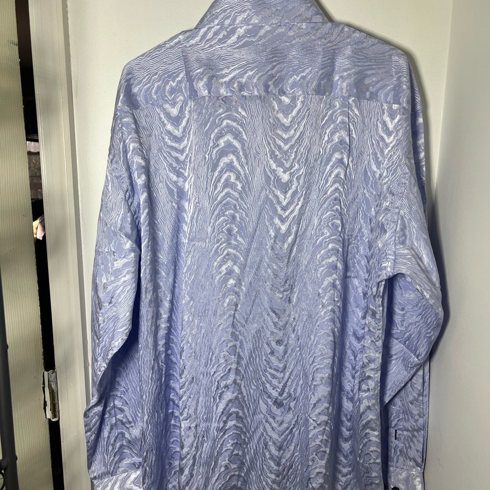 BESPOKE Men’s Blue Jacquard Dress Shirt Abstract Long Sleeve 3x 100% cotton - Picture 6 of 9